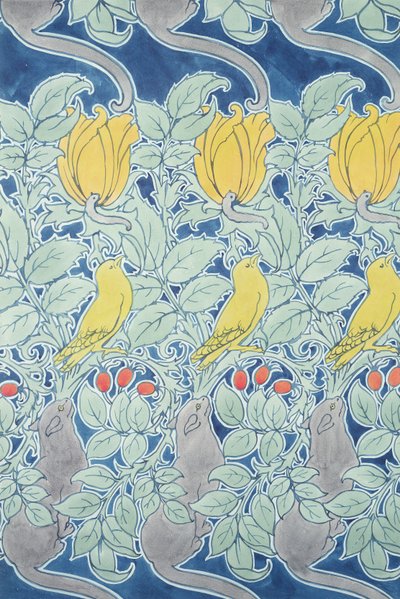 Dejemos que recen, diseño de papel tapiz de Charles Francis Annesley Voysey